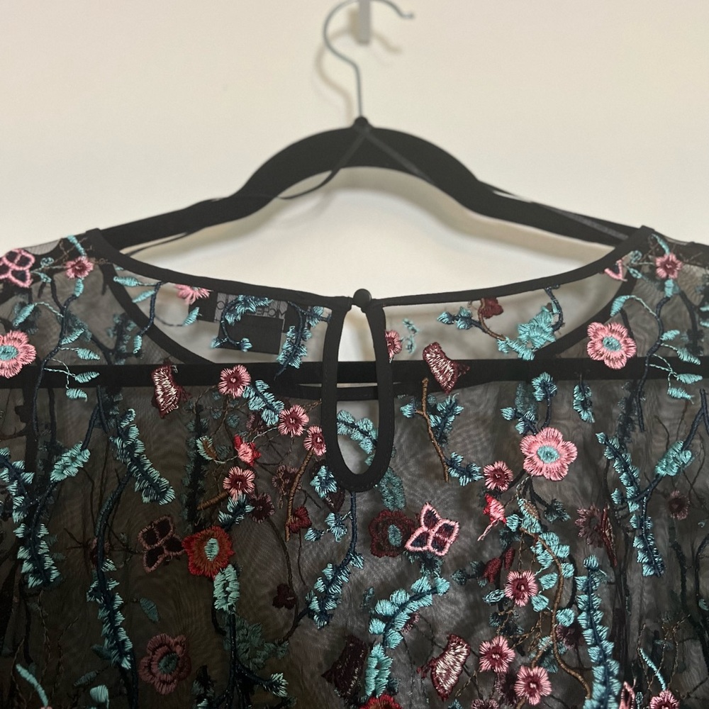 Michel Studio Black Mesh Sheer Top Colorful Flowe… - image 6